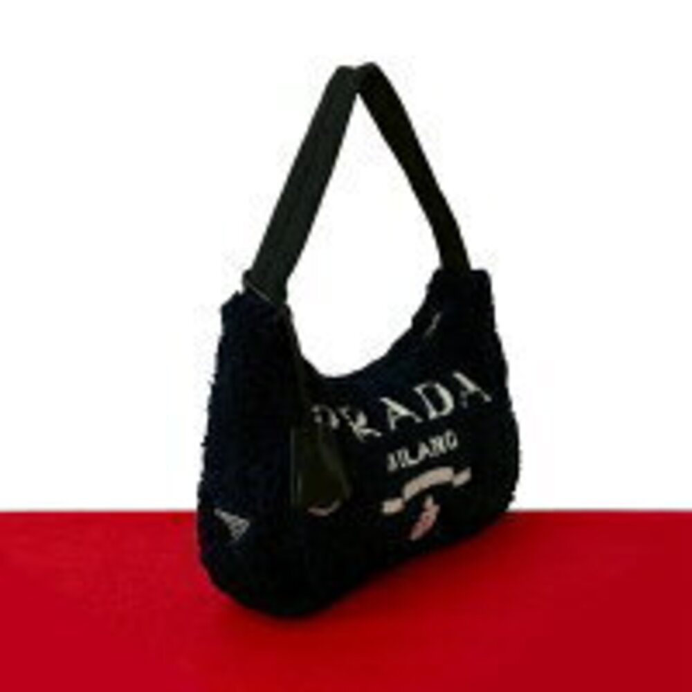 PRADA Terry Edition Triangle Logo Pile Shoulder Bag Black
